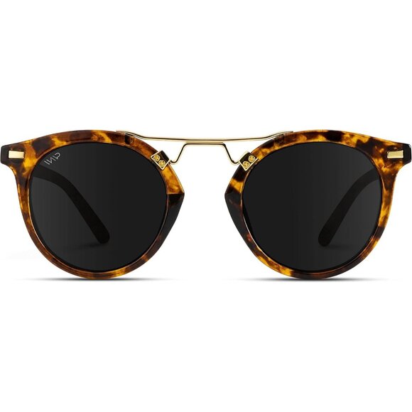 Women\'s Sunglasses (Tortoise/Black Lens) Polarized Round Retro Double-Bridge